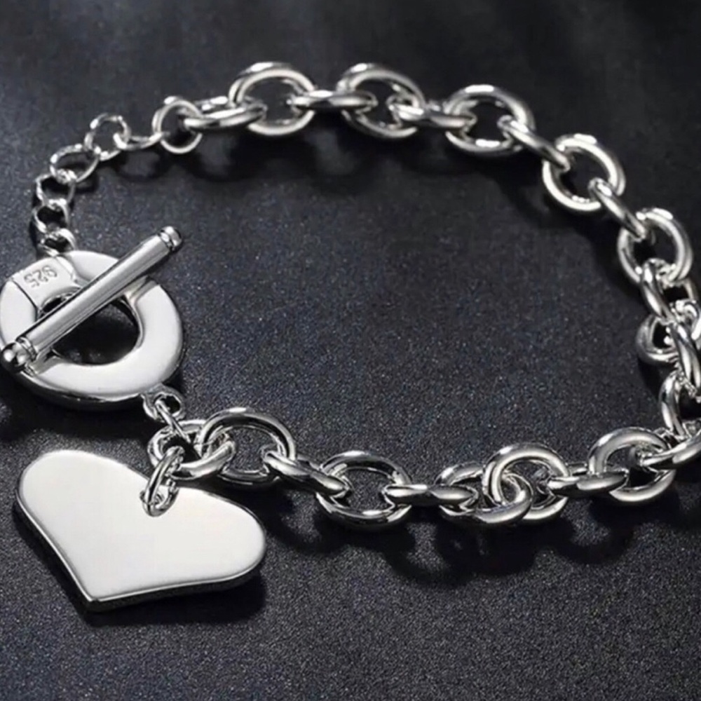Sterling Silver Heart Charm Toggle Bracelet